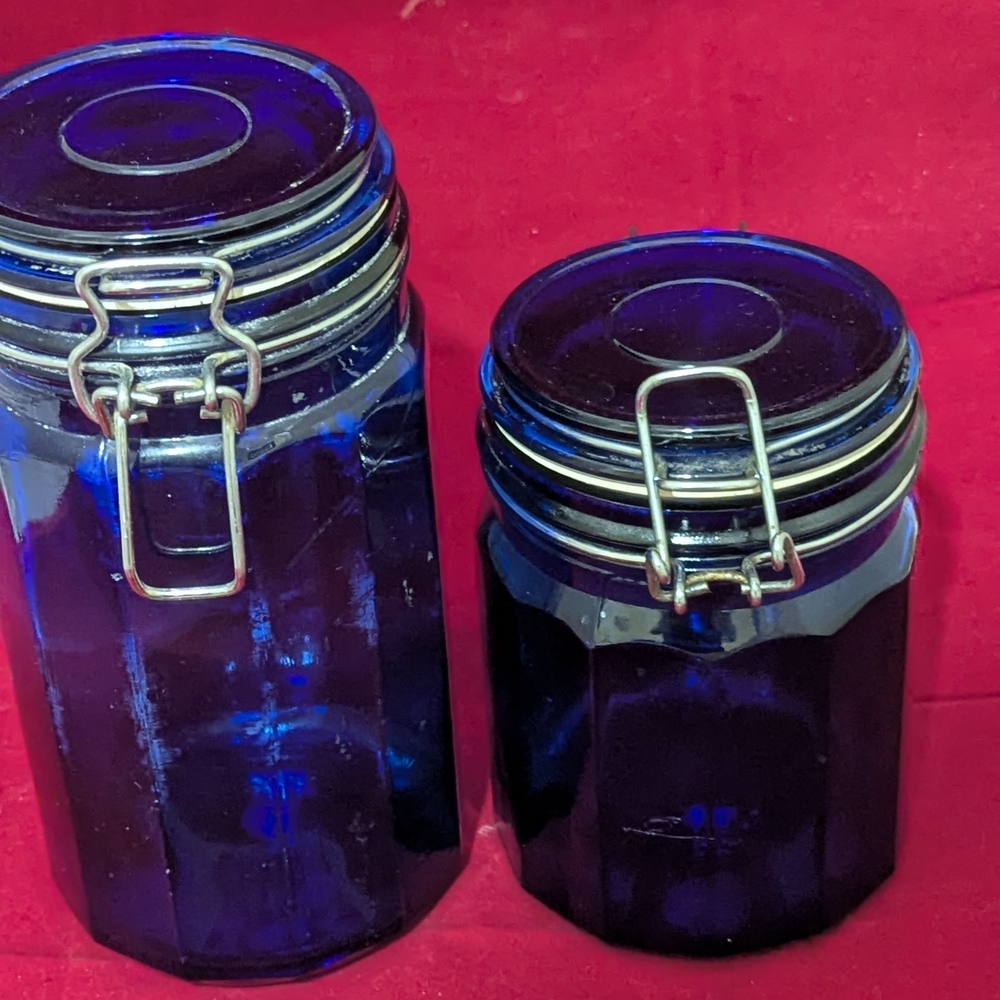 Blue Glass Storage Jars Set